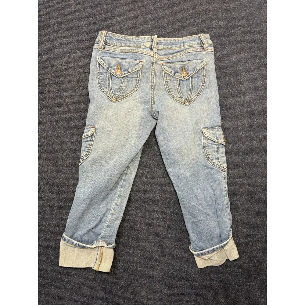 Y2K No Boundaries Cargo Capri Jeans Juniors 3 Light Wash Cuffed Stretch Denim